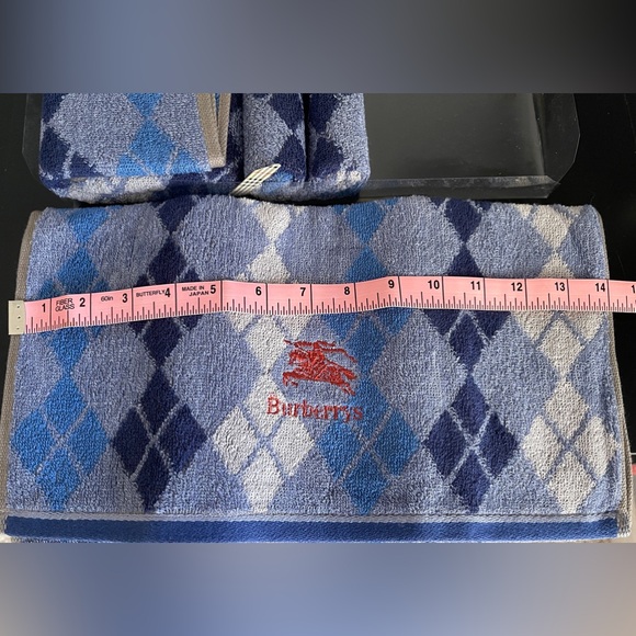 Burberry 3Pc Argyle/Cavaliers Towel Set NIB Blues/gray 2 hand towels/1 washcloth - Picture 5 of 9